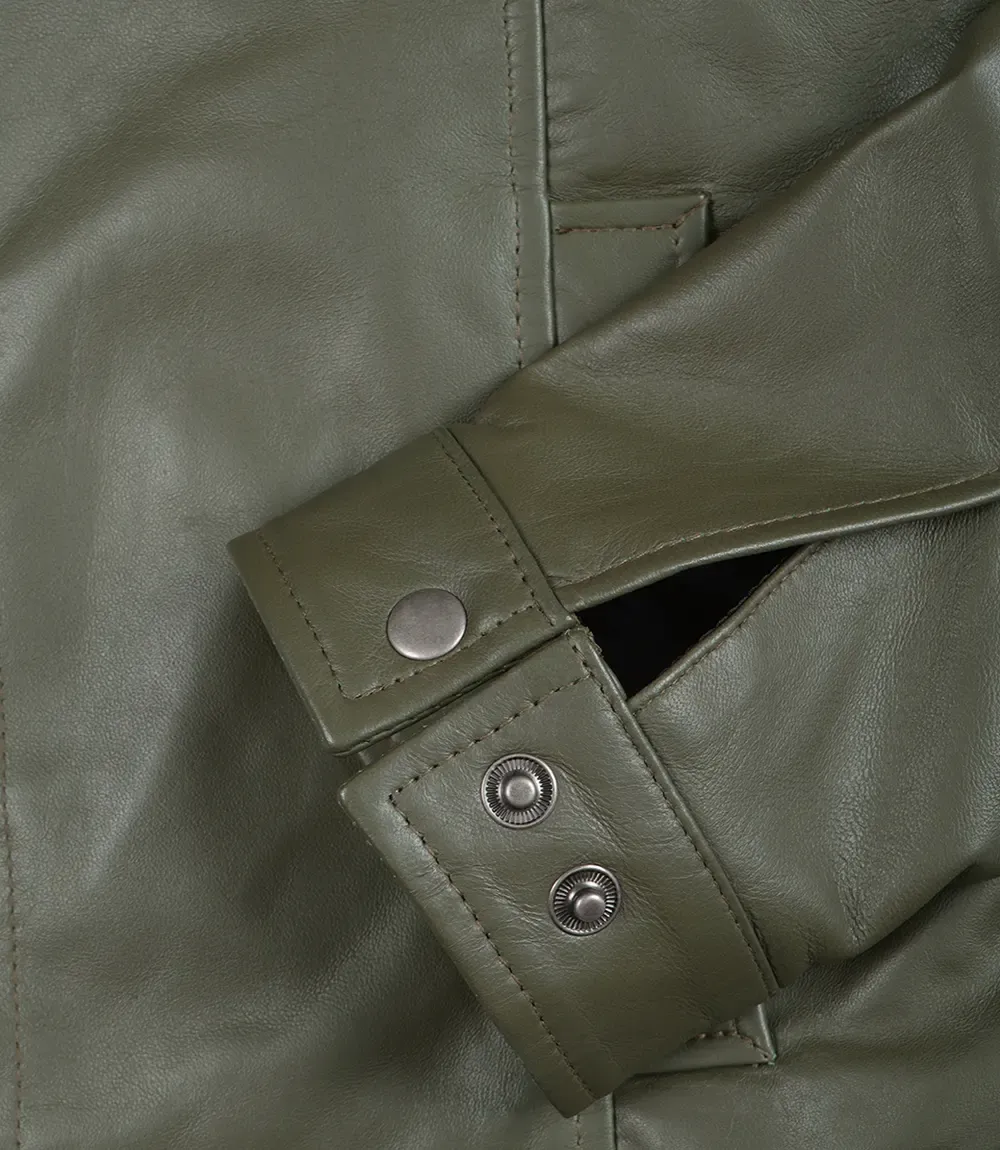 Men's Classic Shirt Collar Olive Green Leather Jacket Men's Classic Shirt Collar Olive Green Leather Jacket