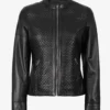 Maude Black Textured Leather Jacket for Women