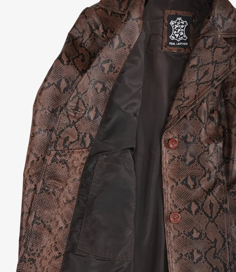 Kathryn Womens Snake Pattern Two Button Cognac Leather Blazer Kathryn Womens Snake Pattern Two Button Cognac Leather Blazer