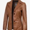 Womens Two Button Tan Leather Blazer - Notch Lapel