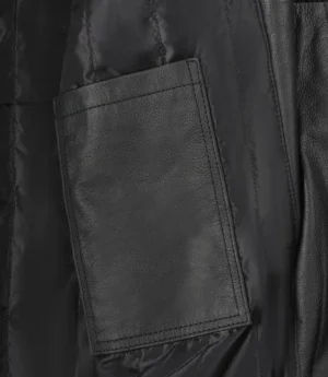 Mens Black Shirt Collar Cowhide Leather Jacket