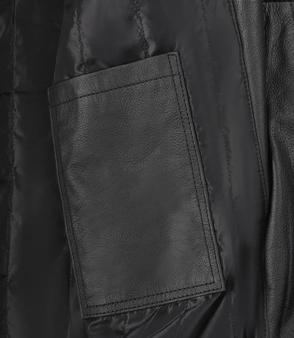 Mens Black Shirt Collar Cowhide Leather Jacket Mens Black Shirt Collar Cowhide Leather Jacket