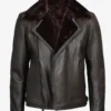 Men's Dark Brown Shearling Leather Moto Jacket - Asymmetrical Shearling Lining