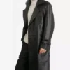 Mens Double-Breasted Black Lambskin Leather Coat - Knee Length
