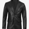 Mens Two Button Black Leather Blazer - Notch Lapel
