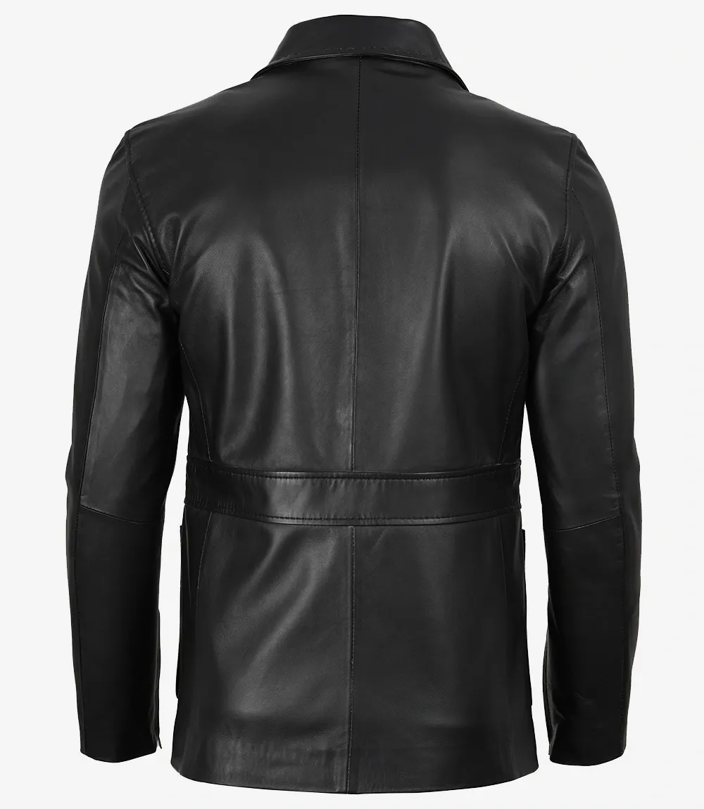 Mens Two Button Black Leather Blazer - Notch Lapel Mens Two Button Black Leather Blazer - Notch Lapel