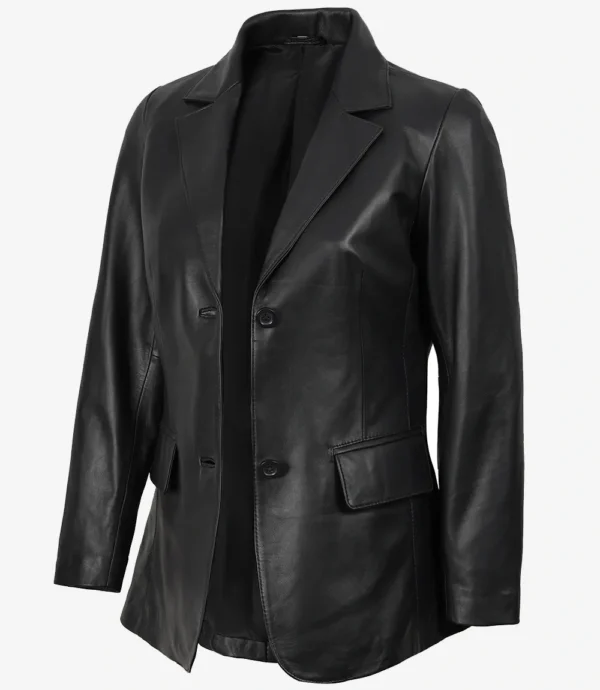 Shannon Women's Two Button Black Leather Blazer