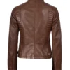 Womens Real Leather Cognac Waxed Biker Style Jacket