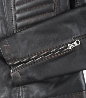 Womens Distressed Black Leather Biker Style Jacket