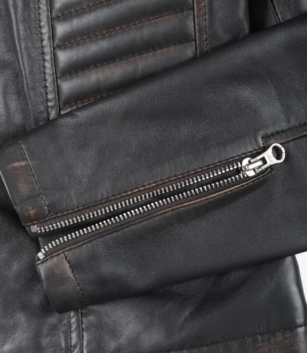 Womens Distressed Black Leather Biker Style Jacket Womens Distressed Black Leather Biker Style Jacket