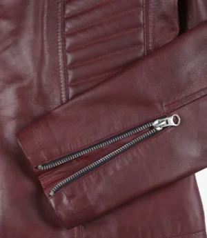 Women's Burgundy Leather Biker Style Jacket