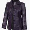 Womens Three Button Purple Leather Blazer
