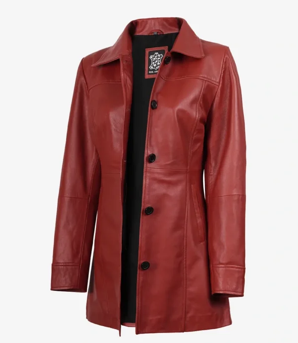 Womens Real Lambskin Leather Red Car Coat