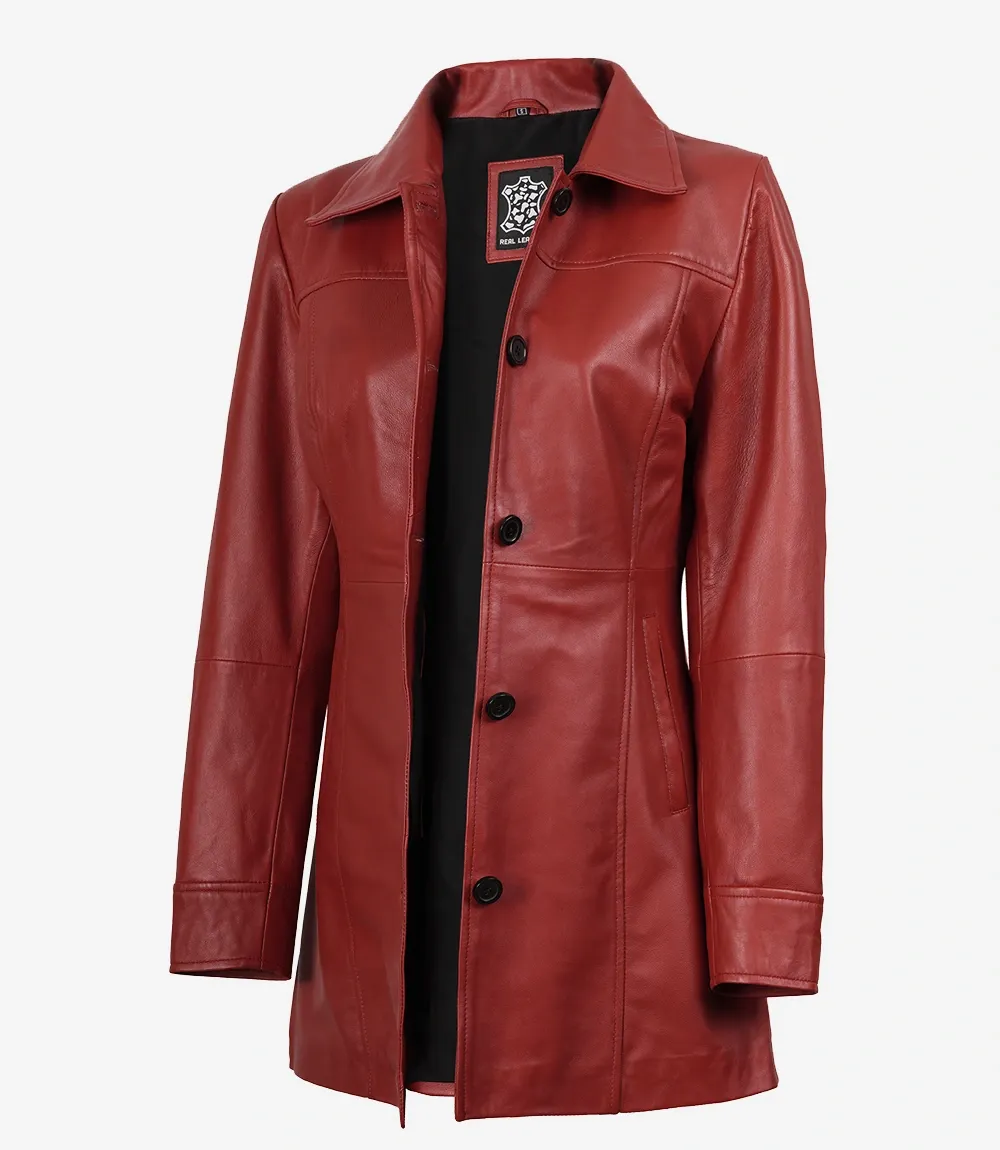 Womens Real Lambskin Leather Red Car Coat Womens Real Lambskin Leather Red Car Coat