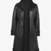 Women's 3/4 Length Black Leather Shearling Coat