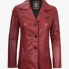 Womens Three Button Red Leather Blazer