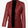 Womens Two Button Red Waxed Leather Blazer