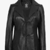 Womens Two Button Black Premium Leather Blazer