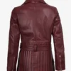 Women's Asymmetrical Maroon Belted Biker Style Leather Jacket