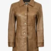 Womens Real Leather Camel Brown Coat