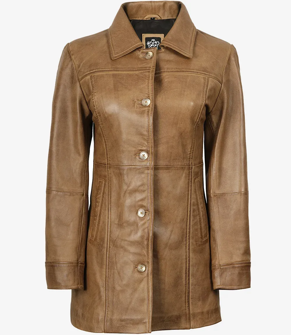 Womens Real Leather Camel Brown Coat Womens Real Leather Camel Brown Coat