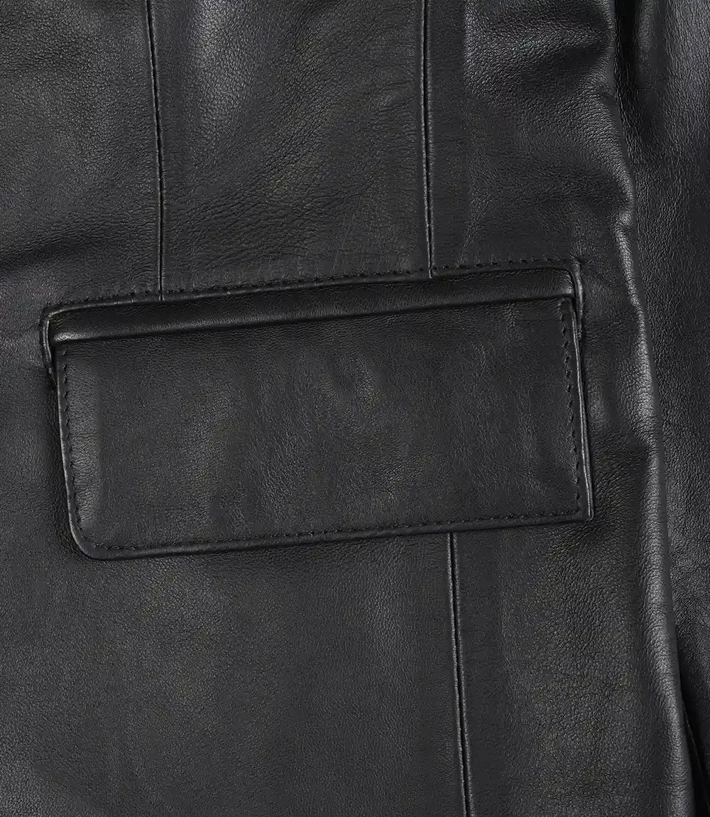 Womens Two Button Notch Lapel Black Leather Blazer Jacket Womens Two Button Notch Lapel Black Leather Blazer Jacket