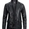 Mens Two Button Notch Lapel Black Leather Blazer