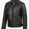 Mens Shirt Collar Classic Distressed Brown Leather Jacket