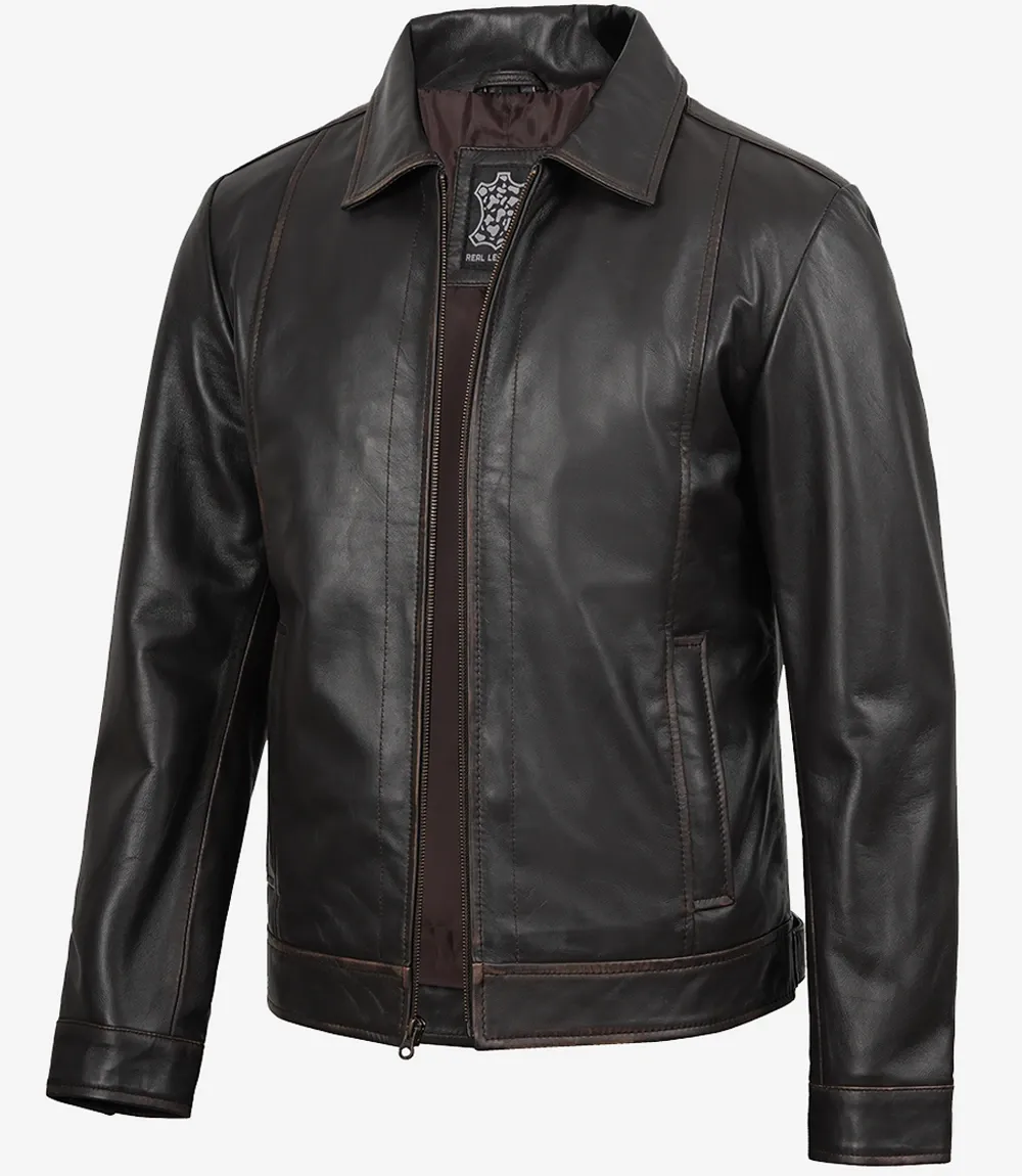 Mens Shirt Collar Classic Distressed Brown Leather Jacket Mens Shirt Collar Classic Distressed Brown Leather Jacket