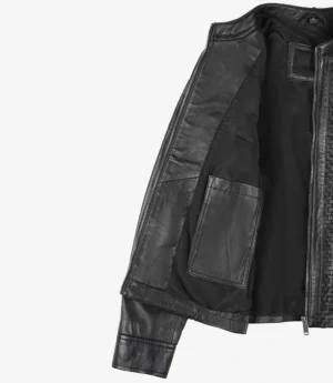Maude Black Textured Leather Jacket for Women