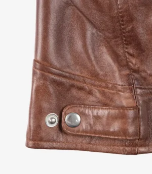 Women's Cognac Waxed Real Leather Biker Style Jacket