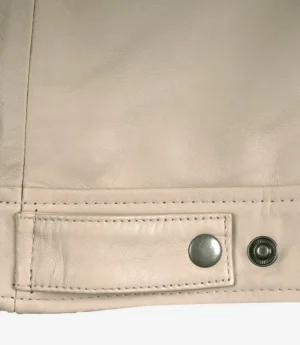 Mens Classic Shirt Collar Beige Harrington Leather Jacket