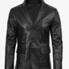 Mens Real Leather Three Button Black Blazer
