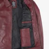 Mens Classic Shirt Collar Burgundy Harrington Leather Jacket