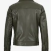 Men's Classic Shirt Collar Olive Green Leather Jacket