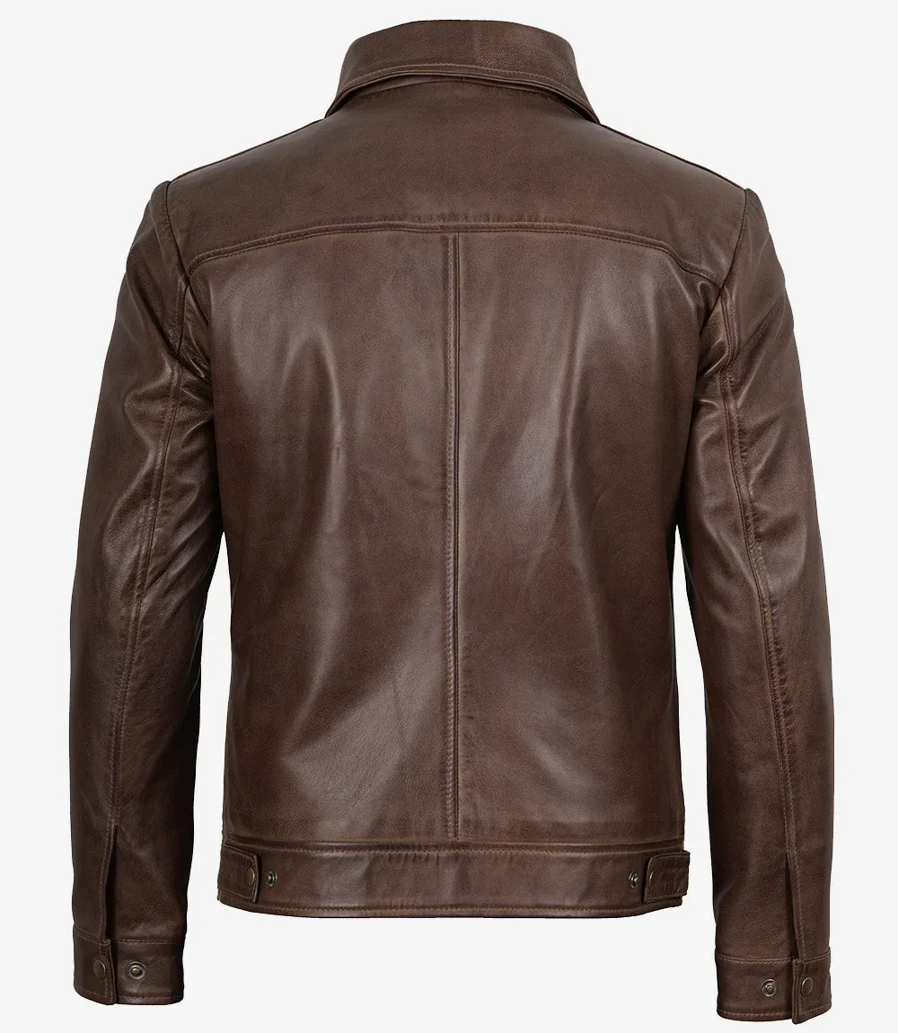 Reeves Mens Shirt Collar Brown Leather Jacket Reeves Mens Shirt Collar Brown Leather Jacket