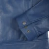 Men's Classic Blue Leather Jacket with Shirt Collar