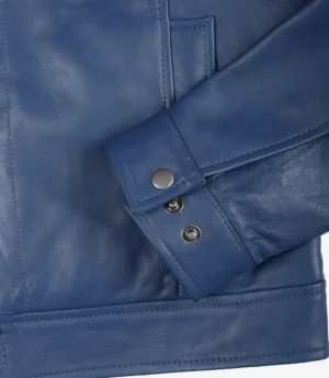 Men's Classic Blue Leather Jacket with Shirt Collar