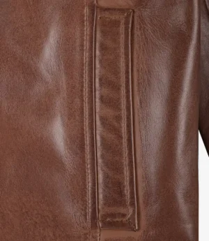 Men's Distressed Brown Biker Style Leather Jacket - Quilted Shoulder