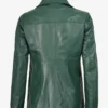 Womens Three Button Green Leather Blazer