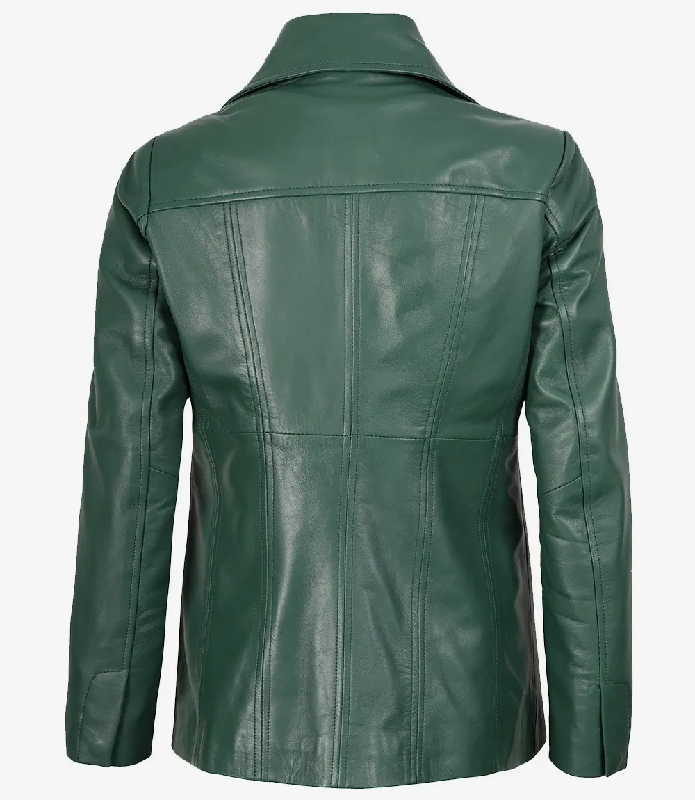 Womens Three Button Green Leather Blazer Womens Three Button Green Leather Blazer