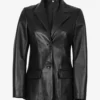 Women's Two Button Black Leather Blazer