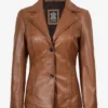Womens Two Button Tan Leather Blazer - Notch Lapel