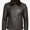 Men's Dark Brown Shearling Leather Moto Jacket - Asymmetrical Shearling Lining