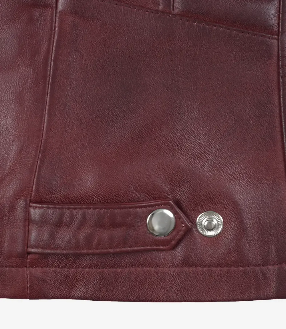 Women's Burgundy Leather Biker Style Jacket Women's Burgundy Leather Biker Style Jacket
