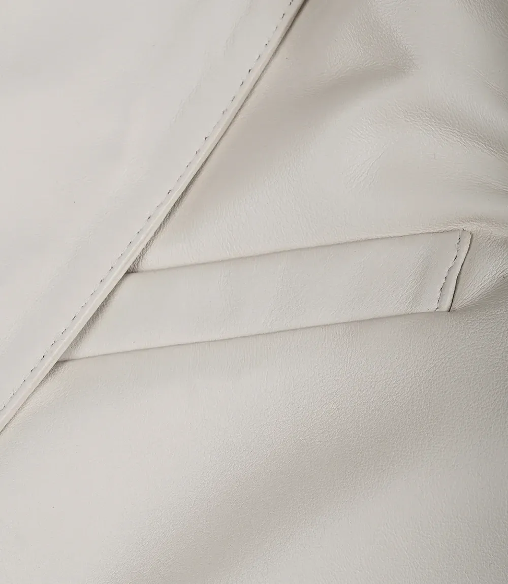 Men's Two Button Notch Lapel Off White Leather Blazer Men's Two Button Notch Lapel Off White Leather Blazer