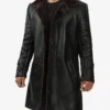 Men's 3/4 Length Black Leather Shearling Coat