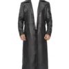 Men's Full-Length Black Leather Overcoat - Duster Coat