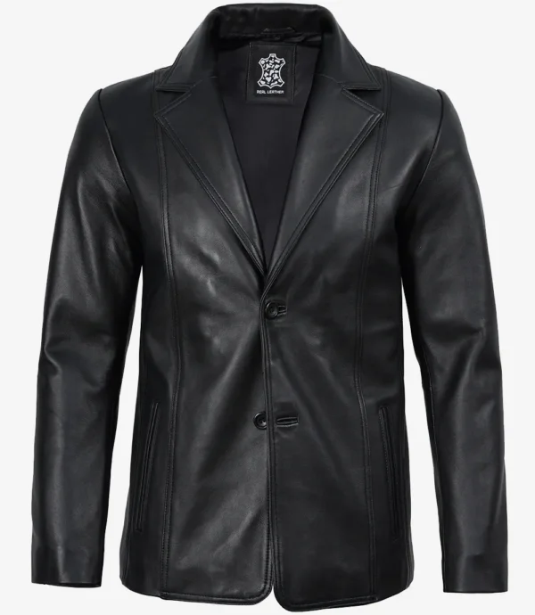 Mens Black Leather Blazer Jacket