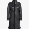 Women's 3/4 Length Black Leather Shearling Coat